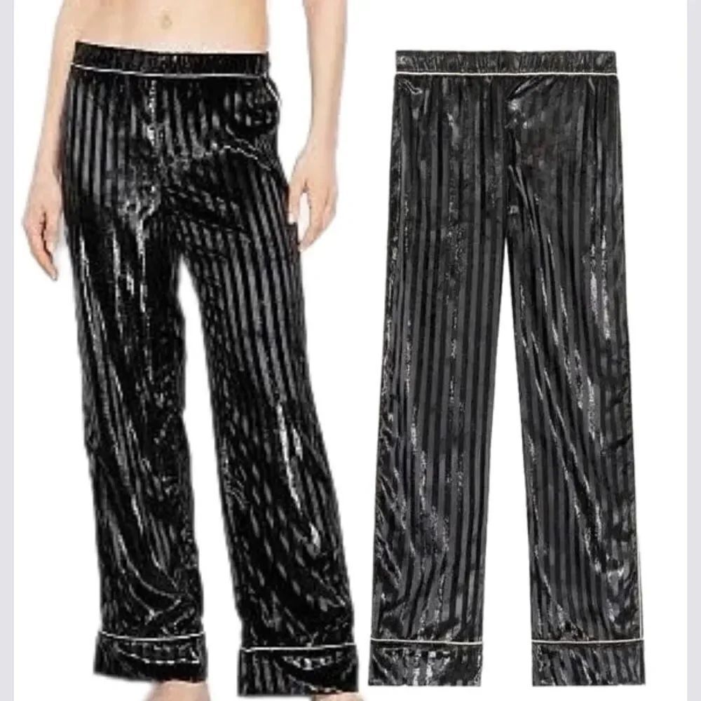 Victoria’s Secret LUXE Stripe Velvet Pajama pants black XLarge